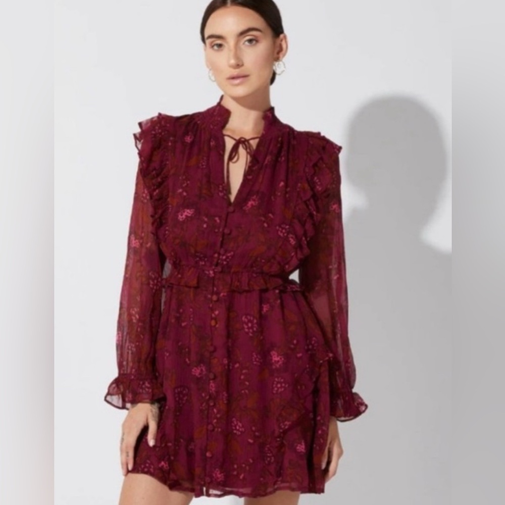 Cleobella Burgundy Floral Long-Sleeve Ruffle Dress